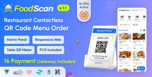 FoodScan v1.2 - QR Code Restaurant Menu Maker and Contactless Table Ordering System with Restaurant POS Script